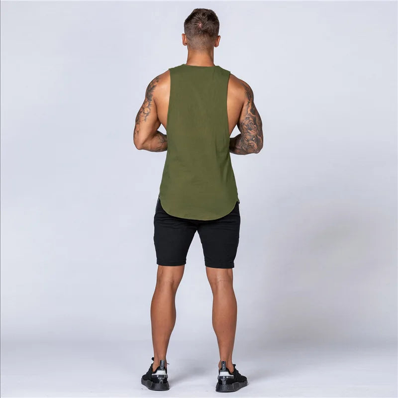 Muscle Exercise Tank Tops Men Summer Drop Armhole Vest Gym Clothing Cotton Singlet Cut Off Sleeveless T Shirt Bodybuilding Top