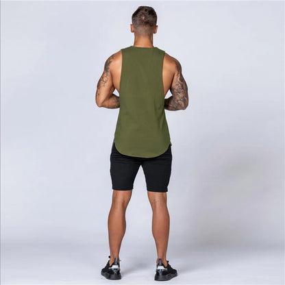 Muscle Exercise Tank Tops Men Summer Drop Armhole Vest Gym Clothing Cotton Singlet Cut Off Sleeveless T Shirt Bodybuilding Top
