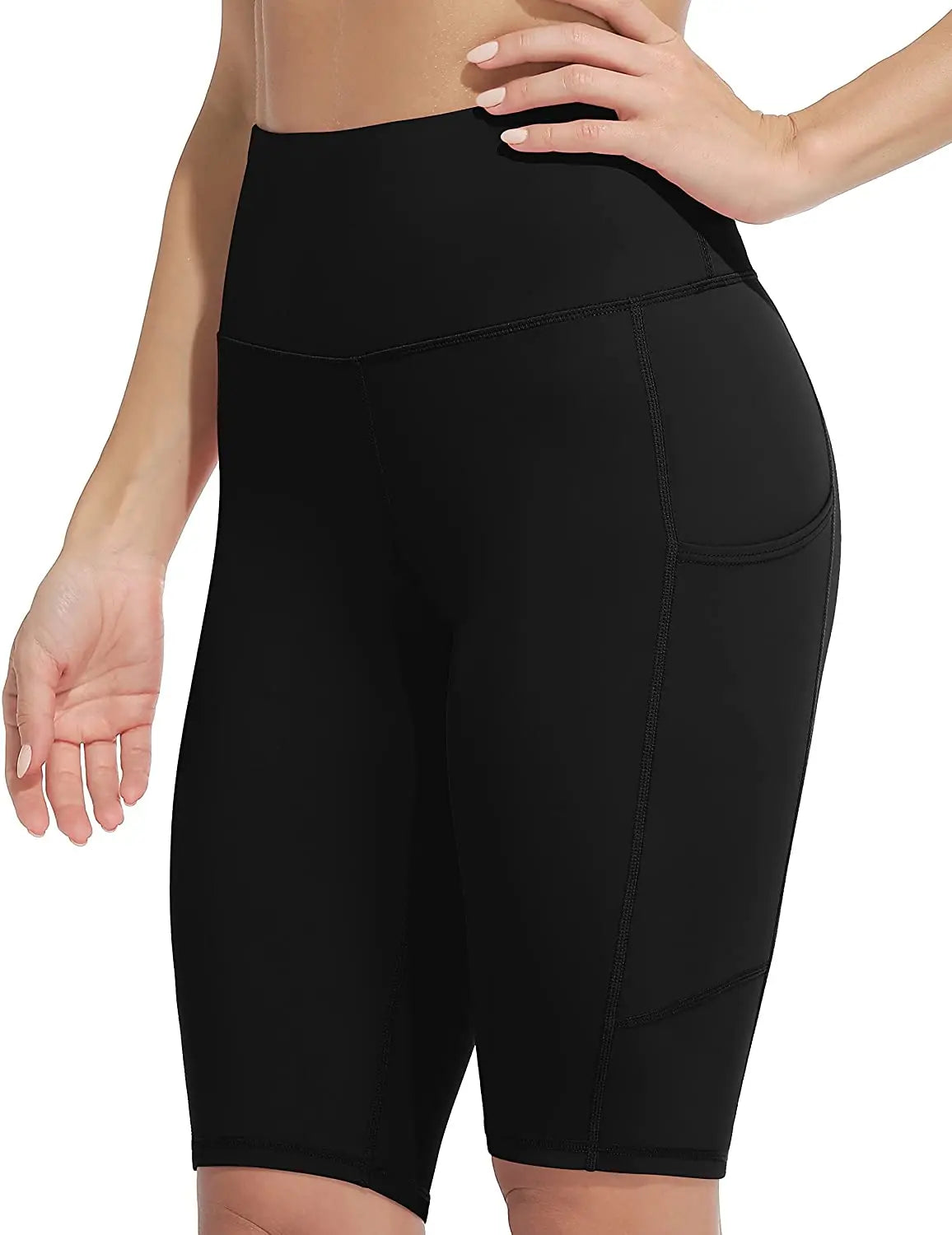Anfilia Women Yoga Shorts Jogging  Running Sports Shorts  High-waist with Side Pockets Workout Shorts