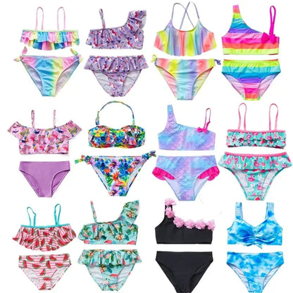 Toddler Baby Girl Swimsuit Floral Rash Guard Bikini Set Sleeveless Two Pieces Bathing Suit Swimwear 2-12Years