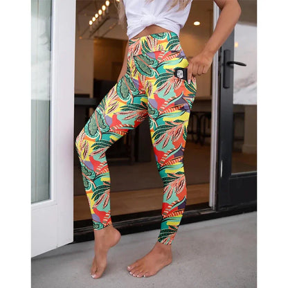 High Waist Women's Fitness Leggings 3D Digital Print Sexy Pocket Elastic Pants Fashionable Gym Trousers