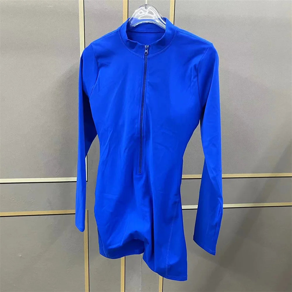 Pad Zipper Long Sleeve Yoga Set Women One Piece Jumpsuit Gym Workout Shorts Fitness Bodysuit Sports Athletic Suit XP358