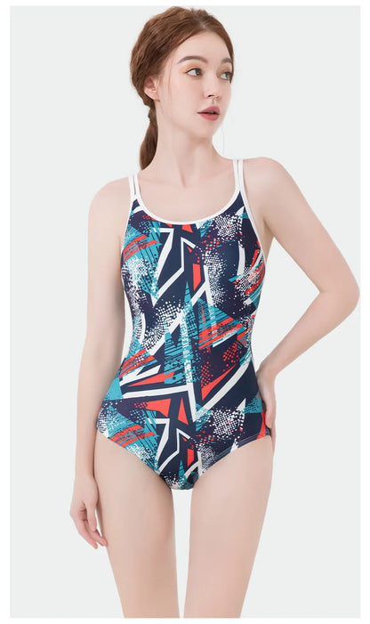 Women Flower Printed One-piece Racing Competition Swimsuit Fashion Sun Protection High Stretch Training Professional Swimwear