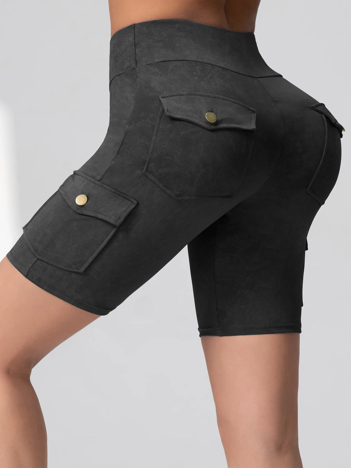 Women Washed Print Work Pocket Yoga Shorts Butt Lifting Workout  Tights Sport Push Up 5-Port Pants Elastic Slim Sportswear