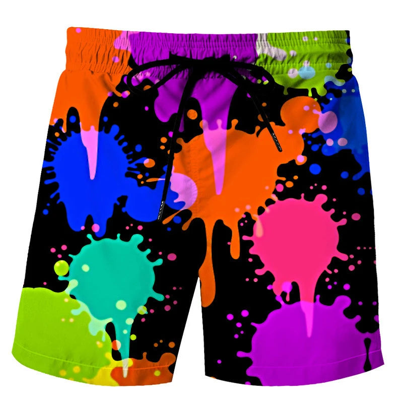 Men's Summer Abstract Graffiti 3D Printed Beach Shorts Women Kids Retro Swim Trunks Summer Breathable Hawaii Fashion Ice Shorts