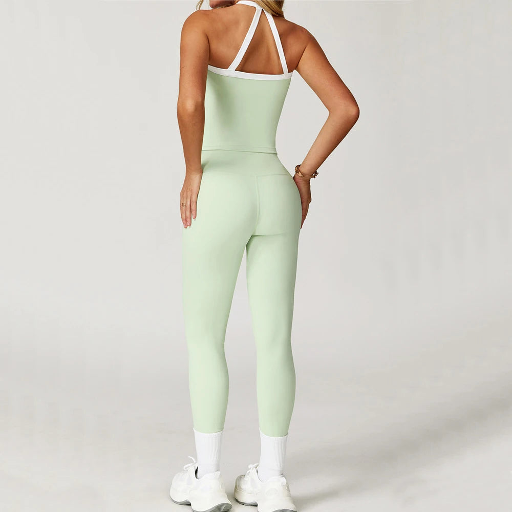 2PCS Women Tracksuit Yoga Set Nude Workout Sets Gym Clothes Push Up Fitness Running Sportwear Sport Bra Leggings Suit