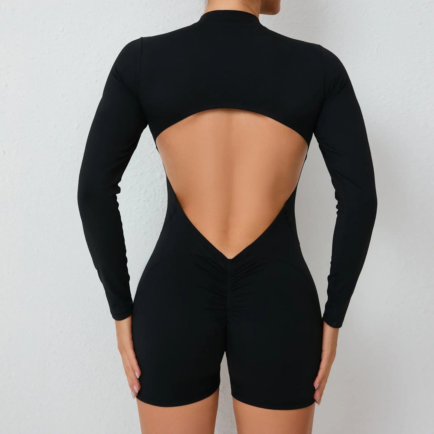 Pad Zipper Long Sleeve Yoga Set Women One Piece Jumpsuit Gym Workout Shorts Fitness Bodysuit Sports Athletic Suit XP358