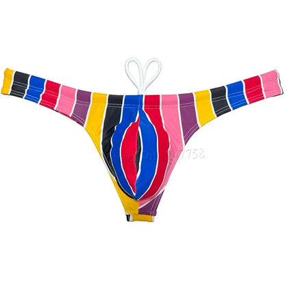 Men's Bikini Swimwear Ice Silk Lining Micro Tangas Swim Thong Swimsuit Beachwear Surfing Trunks