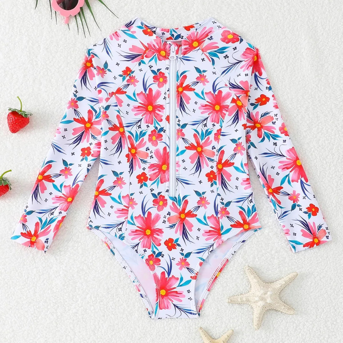 Print Girls One Piece Swimsuit 4-7 Year Kids Swim Suit Toddlers Children's Swimwear Long Sleeve Surfing Bathing Suits Beach