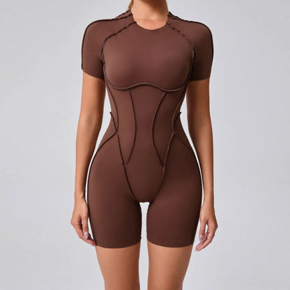 Women's One-piece chest pad Yoga Jumpsuit leggings Short sleeve Backless Slim Fit Sports Outfit High elasticity soft comfort