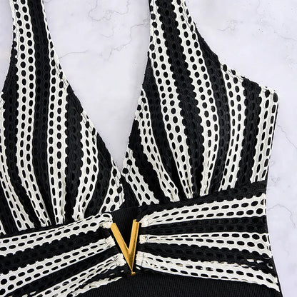 Striped One-Piece Swimsuits Closed Women Swimwear Push Up Swimming Wear Body Bathing Suits Beachwear Pool Bather