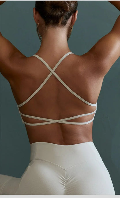 PofyBofy Yoga Bra Criss Cross Workout Crops Pilates Bras Gym Crop Top Running Bras Sexy Back Spaghetti Straps Fitness Bras