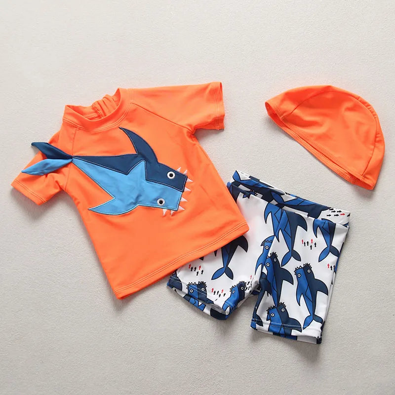 Boys' Cartoon-Print Short-Sleeve Rash Guard & Shorts Set