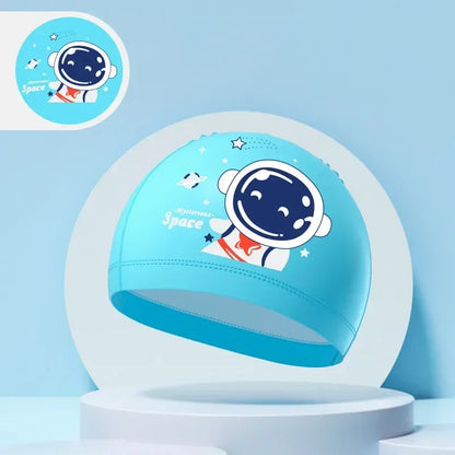 Children's Swimming Caps Boys Girls Kids Cartoon Swim Hat High Elastic Ear Protection PU Waterproof Swimming Cap