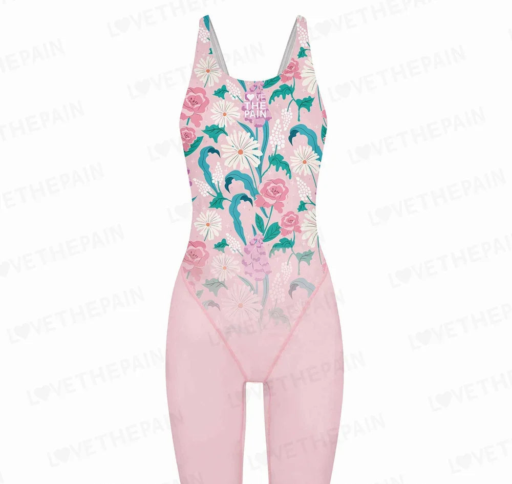 Girl Training Racing Swimwear Girl One Piece Competitive Swimsuits Summer Pool Professional Competition Knee Length Bodysuits