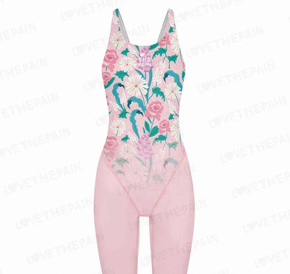 Girl Training Racing Swimwear Girl One Piece Competitive Swimsuits Summer Pool Professional Competition Knee Length Bodysuits