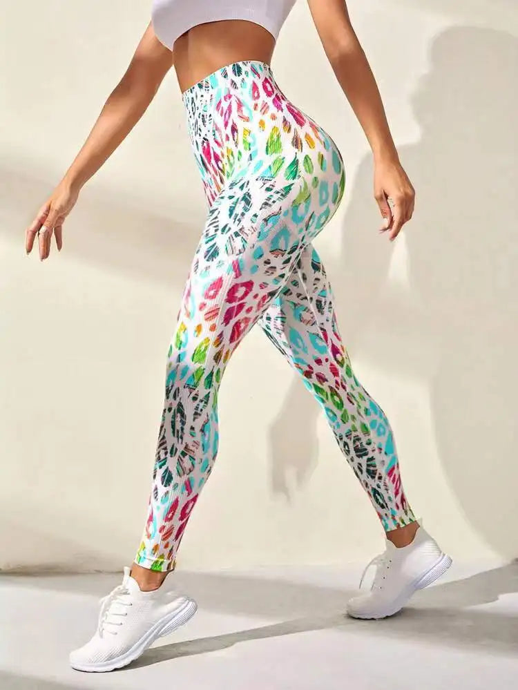 3D Colorful Tie-Dye Print Women's Yoga Pants Fashion Creative Design Gym Fitness Leggings Simple Stripe Comfortable Elastic Pant