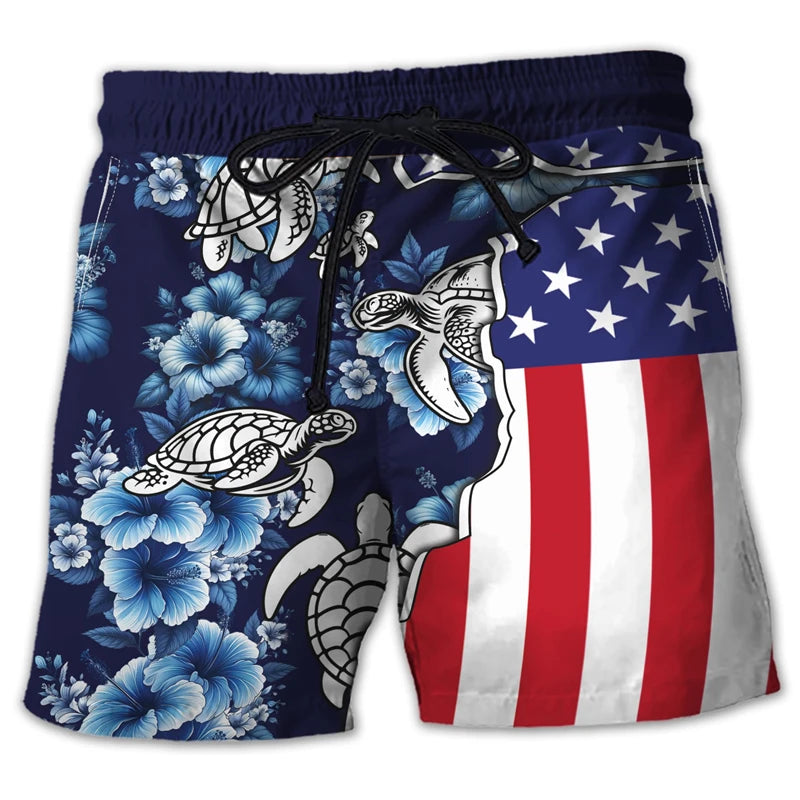 Animal Turtle 3D Printed Short Pants For Men Clothes Casual Hawaiian Sea Animal Beach Shorts Loggerheads Trunks Kids Trousers