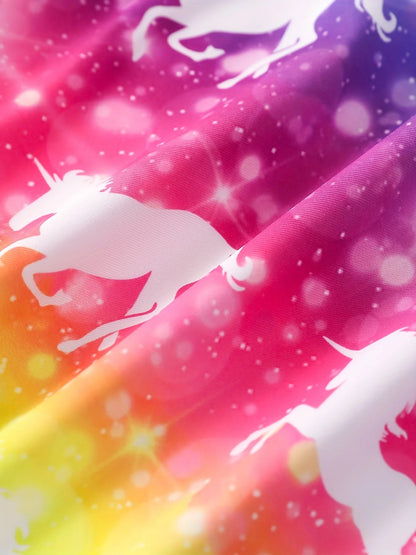 Girls Swimsuit, One-Piece All-Over Print Swimwear, Bikini Cut Bottom, Rainbow Shimmer Pattern, Beach Pool Bathing Style, Summer