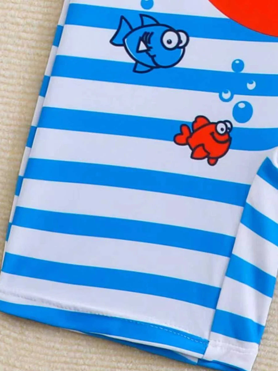 Striped Little Boys Swimsuit With Swimming Cap Printed Swimwear Female Children Bathers Bathing Swimming Swim Suit 4-7Y