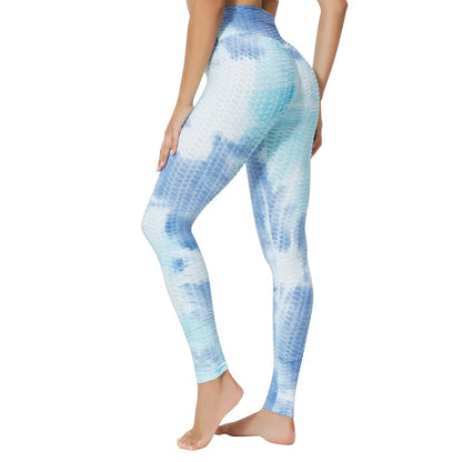 Women's Yoga Pants for Fitness Hip Lifting High Waist Bodybuilding Tight Fitting Jacquard Tie Dye Bubble Pants Leggings