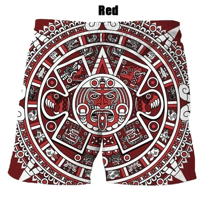 Men's & Boys' Aztec Calendar Print Board Shorts