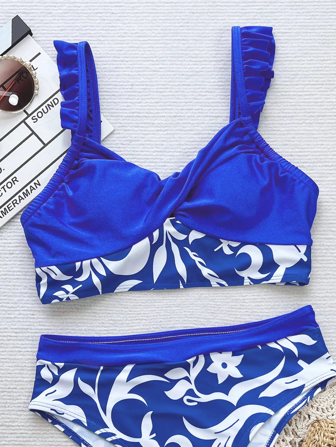 Blue Floral Patchwork Design Bikini Women High Waist Push UP Swimsuit Summer Backless Swimwear Summer Beach Lady Bathing Suit