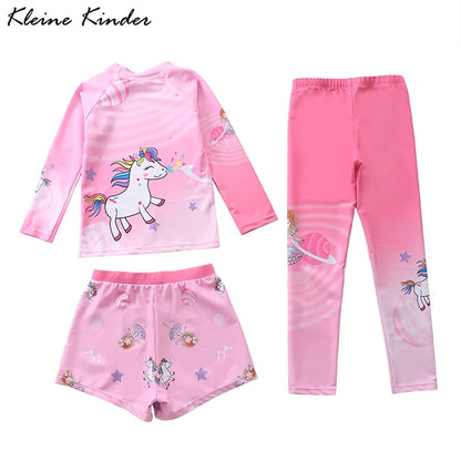 Kids Swimsuit for Girls Unicorn Long Sleeve Children's Swimwear + Surf Pants + Swimming Trunks Rash Guard Bathing Suit Child