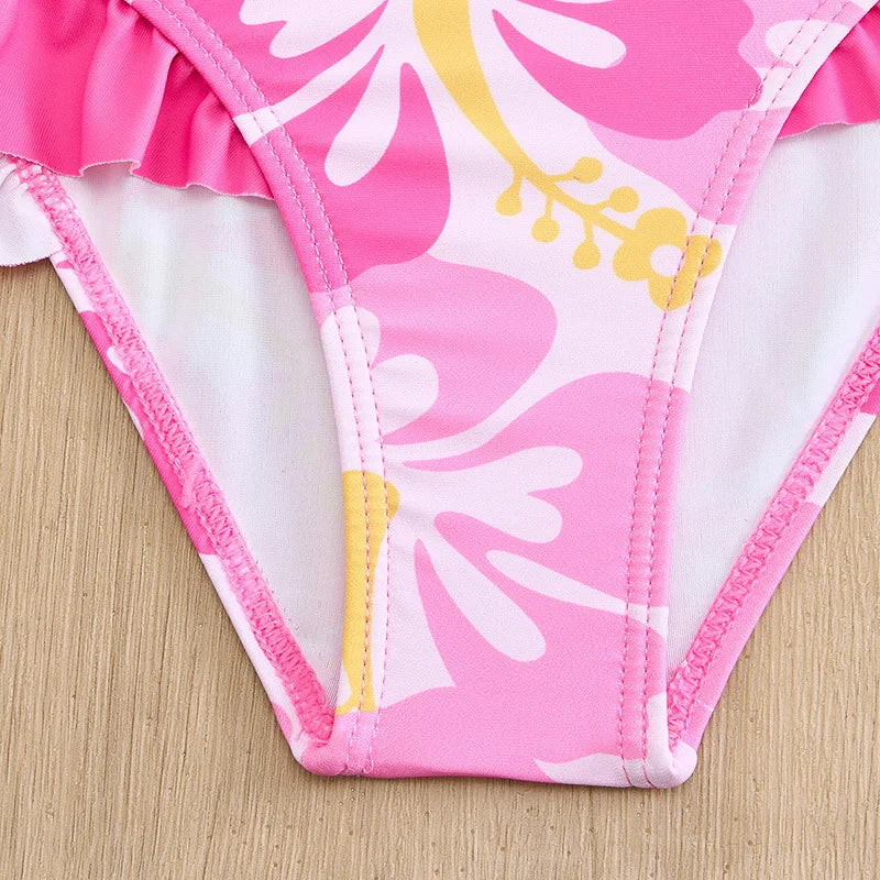 Printed Floral Girls Swimsuit One Piece Pink Kids Swimwear Female Children's Bathers Bathing Swimming Swim Suit Beachwear