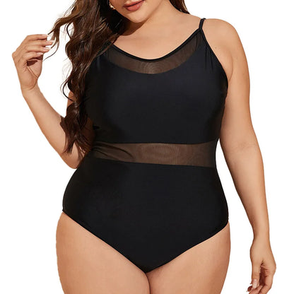 Mesh Black Swimsuit One Piece Large Plus Size Swimwear Women One-piece Suits Beachwear Bathing Swimming Suit Female 4XL