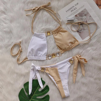 8 Colors Diamond Rhinestones Splicing Bikini Women Swimwear Female Swimsuit Two-pieces Bikini set Bather Bathing Suit Swim