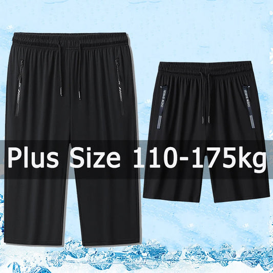 Men Casual Shorts Sweatpants Plus Size 3/4 Pants Quater Pants 110-175kg 1XL-7XL Loose Elastic Sport Pants Big Size Men Clothing