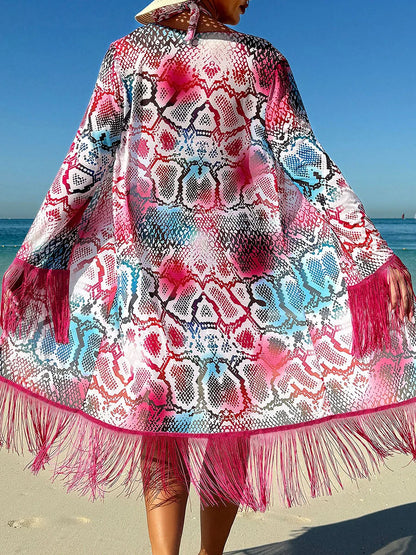 Halter Printed Monikini Women Swimsuit One Piece With Kimono Swimwear Female Bathers Bathing Swimming Suit Beachwear