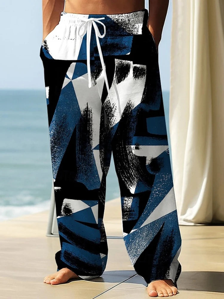 Rainbow Patchwork Print Men's Pants Relaxed Fit Outdoor Casual Breathable Trousers Drawstring Design Plus Size Pants