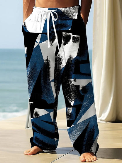 Rainbow Patchwork Print Men's Pants Relaxed Fit Outdoor Casual Breathable Trousers Drawstring Design Plus Size Pants