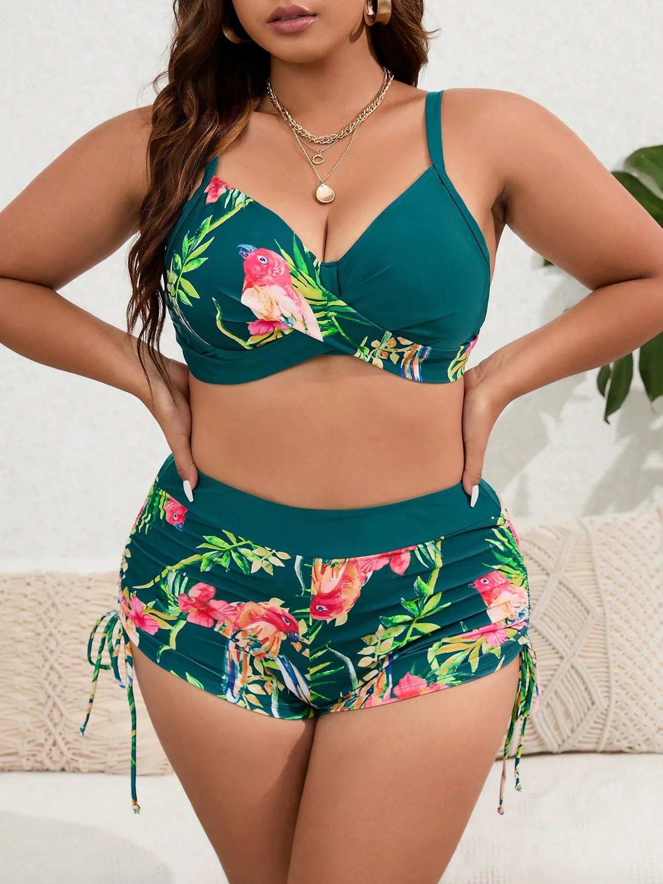 Women's Plus Size Two Piece Swimsuits Printed Swimwear High Waist Bikinis Set Push Up Feminine Bikinis Bathing Suits