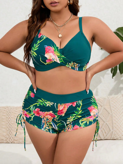 Women's Plus Size Two Piece Swimsuits Printed Swimwear High Waist Bikinis Set Push Up Feminine Bikinis Bathing Suits