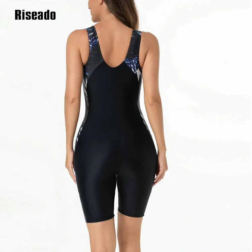 Athletic One Piece Swimsuits for Women with Boyleg & Knee Length Swimwear U back Bathing Suits Big Size