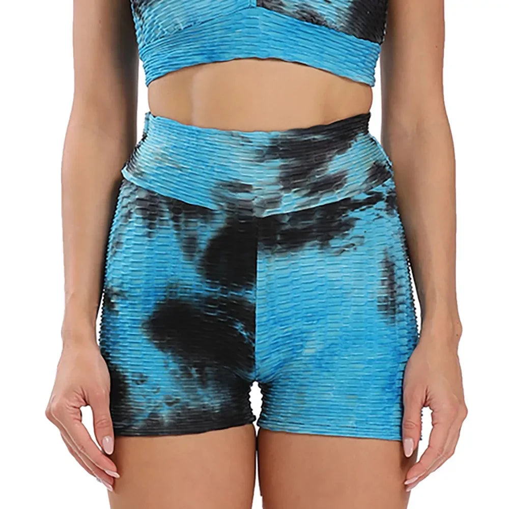 High Waist tie-dye Yoga Shorts Marble Scrunch Butt Biker Shorts Leggings Gym Fitness Pants Running Stretch Training Pants