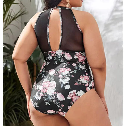 Plus Size One Piece Women's Large Size Swimsuit Vintage Printed Tummy Control Bathing Suit Push Up Monokinis Swimwear