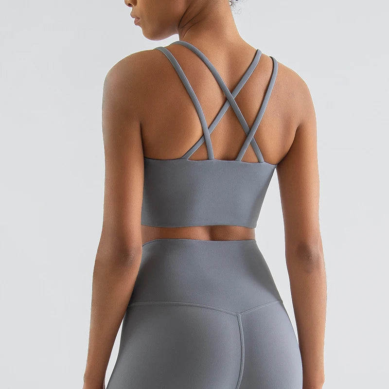 Nylon Top Women Sports Bra Yoga Gym Fitness Bras For Women Elastic Cross Back Women's Underwear Bralette
