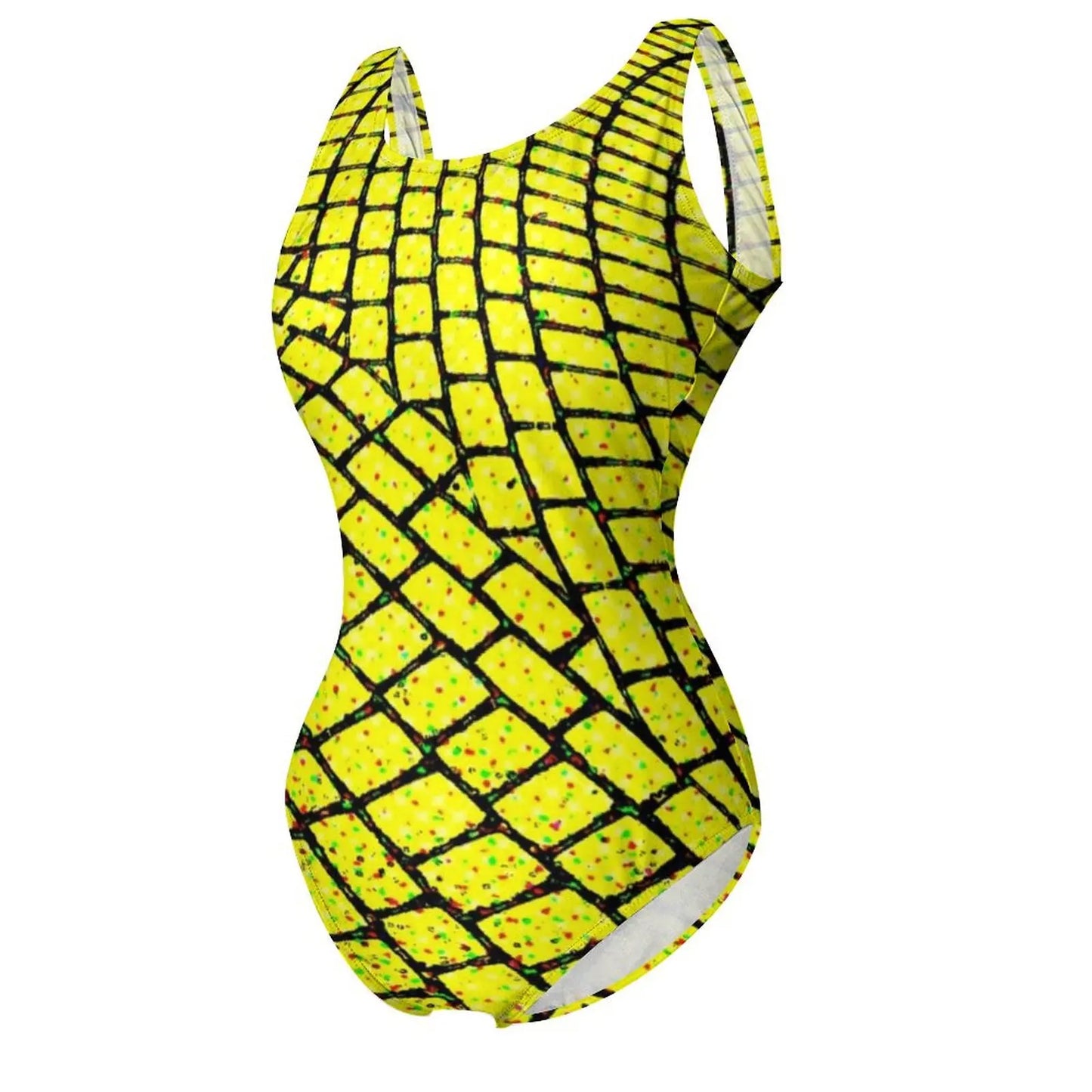 Geometric Art Swimsuit Yellow Brick Road Print One-Piece Swimwear Push Up Elegant Monokini Beach Pattern Swimsuits