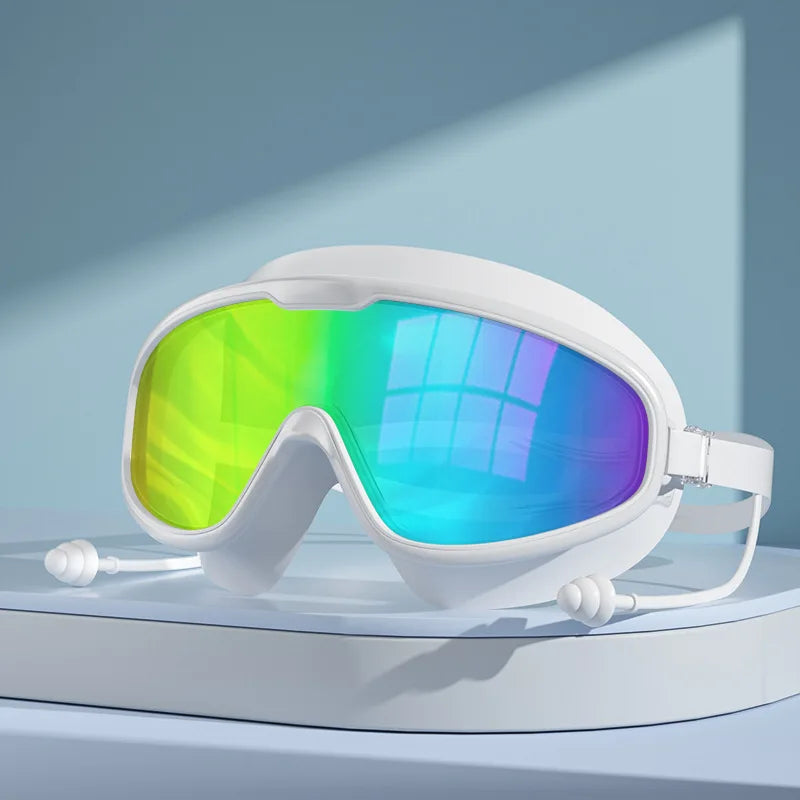 Adult swimming goggles anti fog high-definition swimming goggles silicone earplugs adjustable large frame swimming goggles