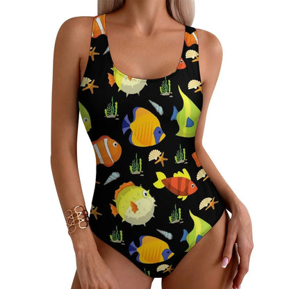 Rainbow Sea Fish Swimsuit Cute Animal Print One-Piece Swimwear Push Up Bodysuit Kawaii Holiday Rave Bathing Suit