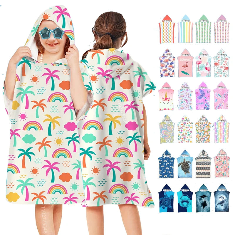 Beach Towel for Boys Girls Hooded Bath Towel Wrap Toddler Pool Towel with Hood Microfiber Absorbent Sweat-absorbent Swim Robe