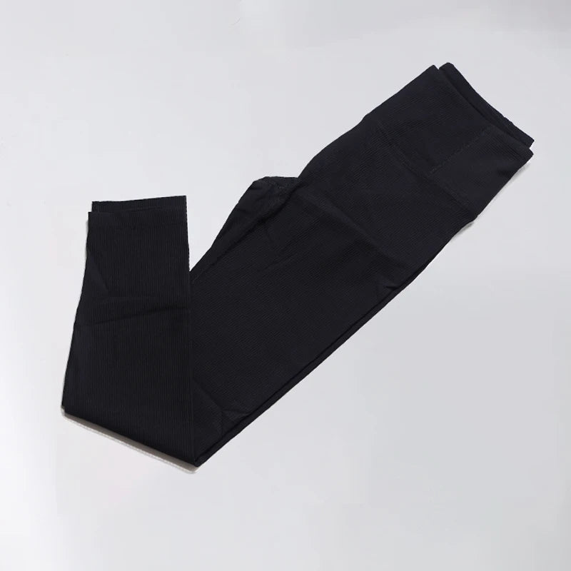 Seamless Ribbed Yoga Pants Women Push Up Leggings Elasticity Sports Pants Solid Gym Clothing High Waisted Abdomen Leggings Women