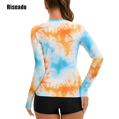 Women's Long Sleeve 2 Piece Body Cover Rash Guard Swimwear Zip Front UPF50+ Surfing Wetsuit Two Piece Tankini Set