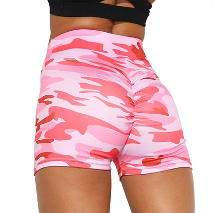 Camouflage Print Sports Running Push Up Yoga Short Pants Gym Workout Fitness Biker Booty Scrunch Hot Shorts Women Leggings