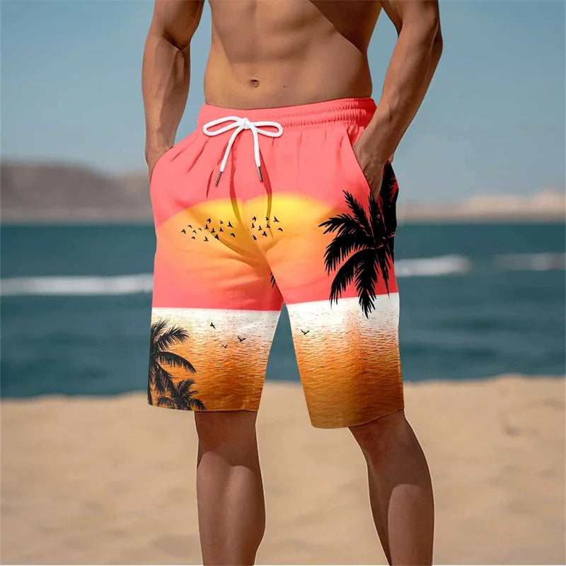 Harajuku 3D Cocoanut Trees Printing Beach Shorts Palm Tree Graphic Board Shorts For Men Hawaiian Cool Swimming Trunks