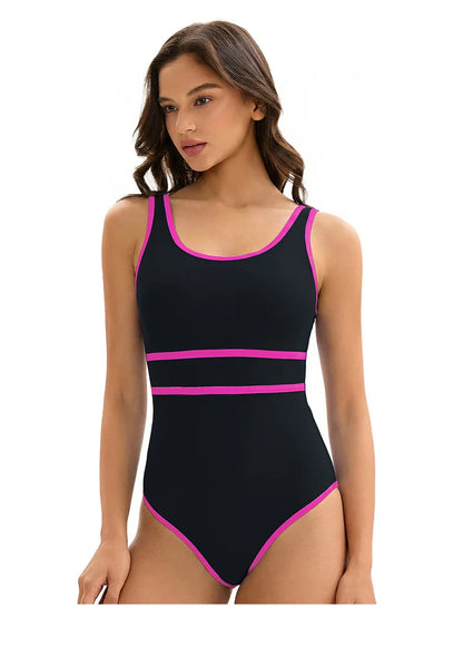 Color Block One Piece Swimsuit Women Sport Triangle Sleeveless Beach Swimwear Bathers